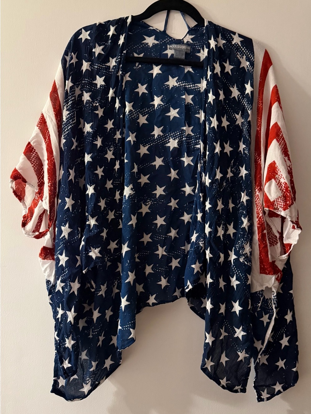 Star Print Sheer Kimono Cardigan - Navy/Red/White